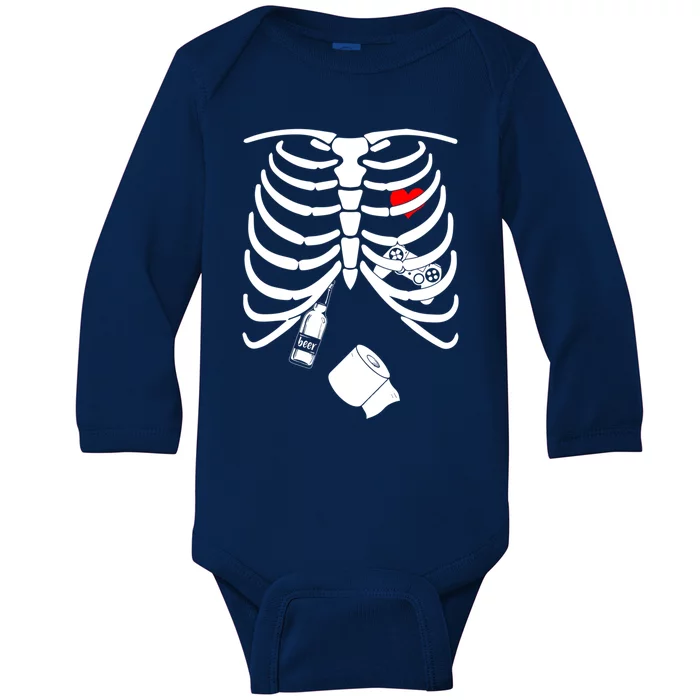 Funny Halloween Skeleton Game Handle Beer Toilet Paper Gift Baby Long Sleeve Bodysuit