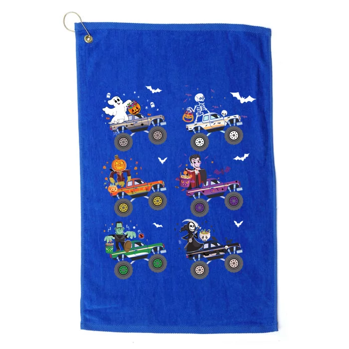 Funny Halloween Skeleton Zombie Riding Monster Truck Vampire Gift Platinum Collection Golf Towel