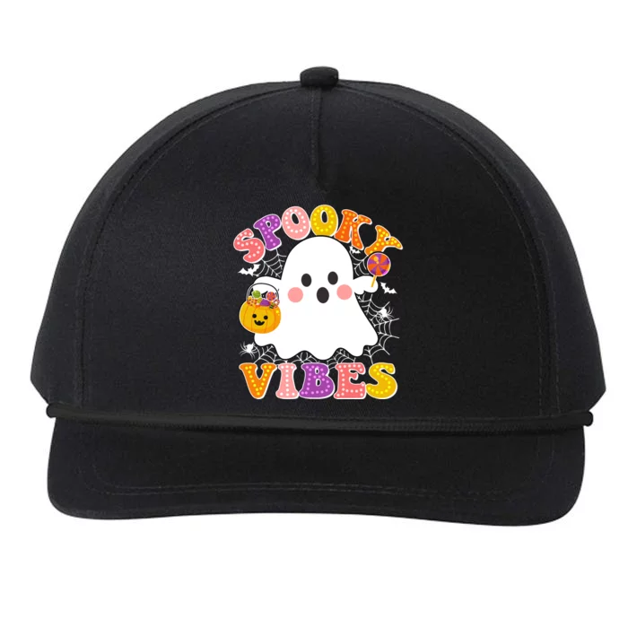 Funny Halloween Spooky Vibes Trick Or Treating Ghost Snapback Five-Panel Rope Hat