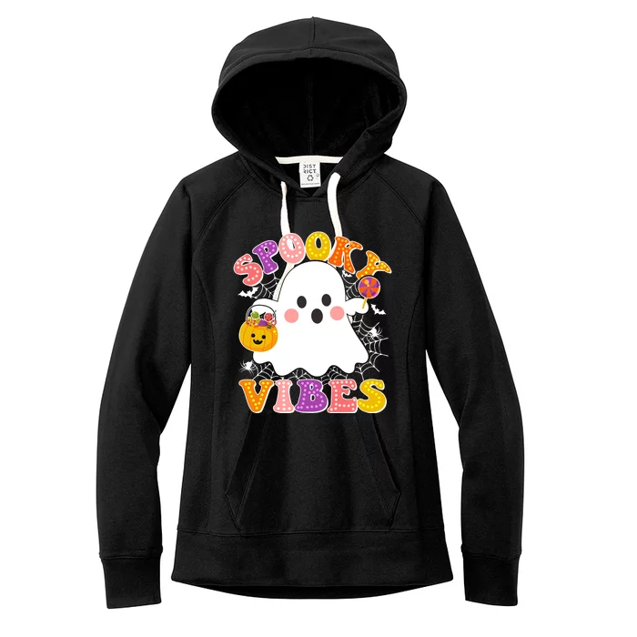 Funny Halloween Spooky Vibes Trick Or Treating Ghost Women's Fleece Hoodie