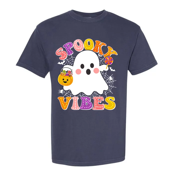 Funny Halloween Spooky Vibes Trick Or Treating Ghost Garment-Dyed Heavyweight T-Shirt