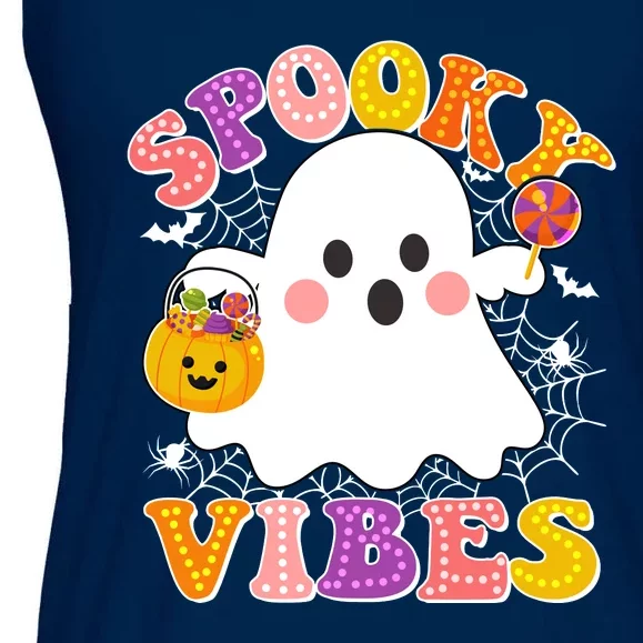 Funny Halloween Spooky Vibes Trick Or Treating Ghost Ladies Essential Flowy Tank