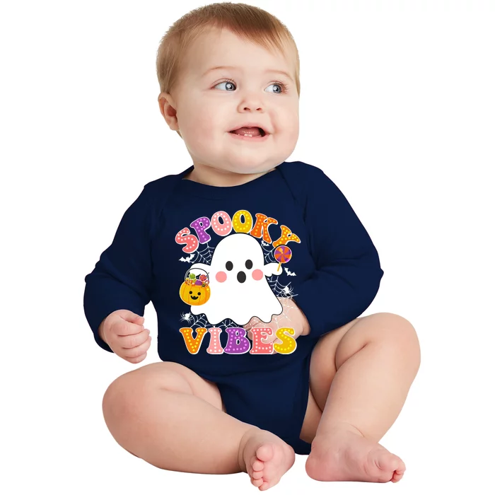 Funny Halloween Spooky Vibes Trick Or Treating Ghost Baby Long Sleeve Bodysuit