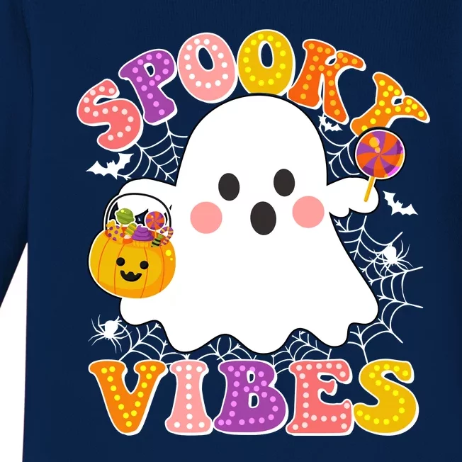 Funny Halloween Spooky Vibes Trick Or Treating Ghost Baby Long Sleeve Bodysuit