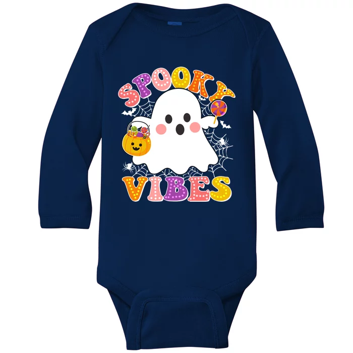 Funny Halloween Spooky Vibes Trick Or Treating Ghost Baby Long Sleeve Bodysuit