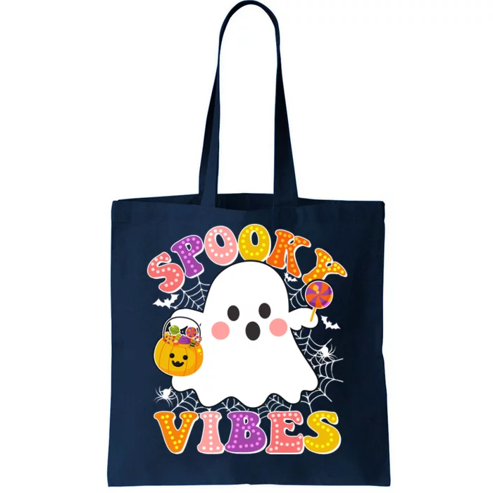 Funny Halloween Spooky Vibes Trick Or Treating Ghost Tote Bag