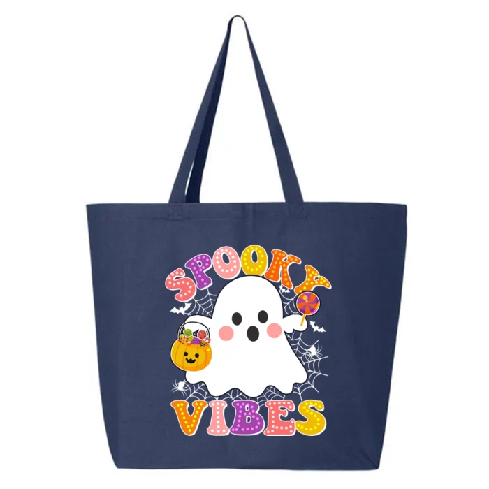 Funny Halloween Spooky Vibes Trick Or Treating Ghost 25L Jumbo Tote