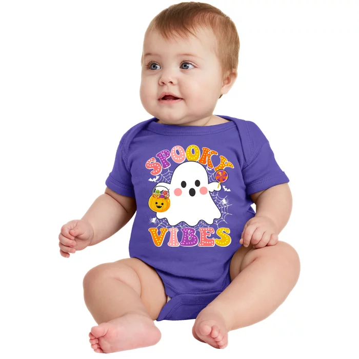 Funny Halloween Spooky Vibes Trick Or Treating Ghost Baby Bodysuit