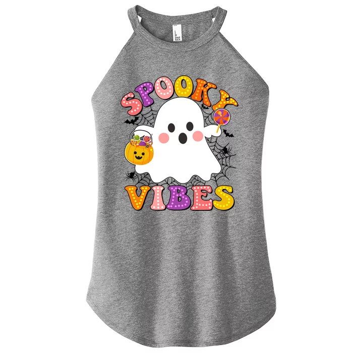 Funny Halloween Spooky Vibes Trick Or Treating Ghost Women’s Perfect Tri Rocker Tank