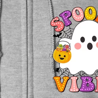 Funny Halloween Spooky Vibes Trick Or Treating Ghost Full Zip Hoodie