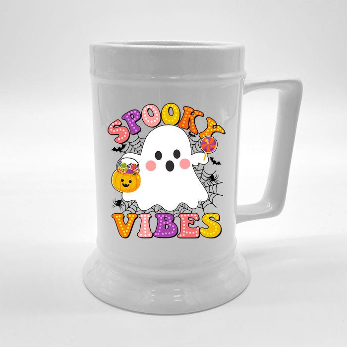 Funny Halloween Spooky Vibes Trick Or Treating Ghost Front & Back Beer Stein