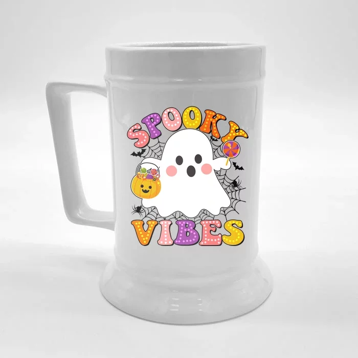 Funny Halloween Spooky Vibes Trick Or Treating Ghost Front & Back Beer Stein