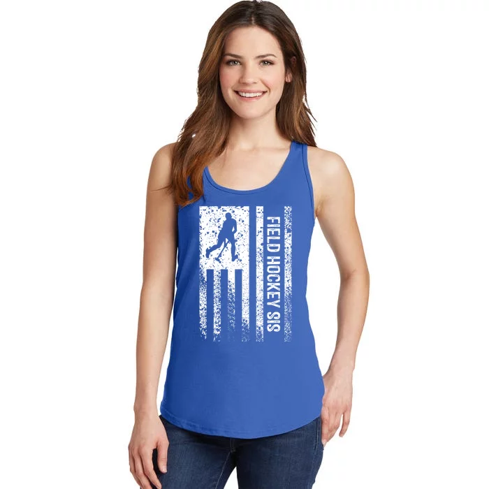 Field Hockey Sis Sister Distressed Vintage American Flag Gift Ladies Essential Tank