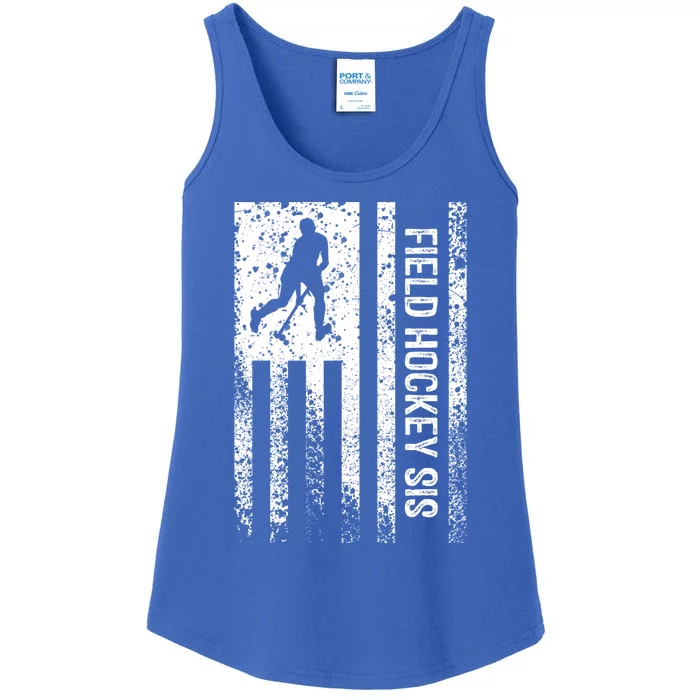 Field Hockey Sis Sister Distressed Vintage American Flag Gift Ladies Essential Tank