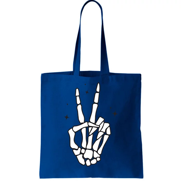 Funny Halloween Skeleton Peace Sign Funny Gift Tote Bag