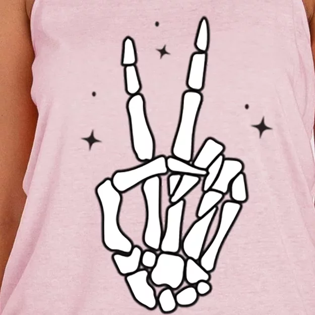 Funny Halloween Skeleton Peace Sign Funny Gift Women's Knotted Racerback Tank