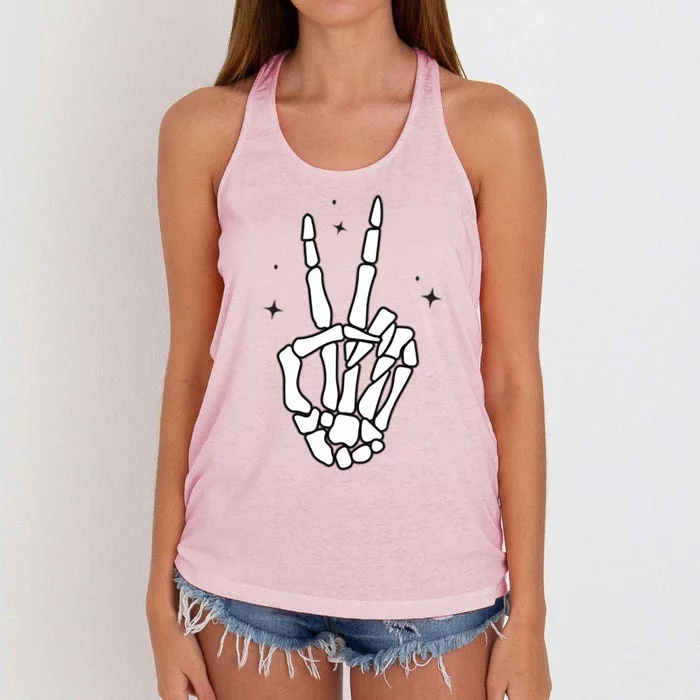 Funny Halloween Skeleton Peace Sign Funny Gift Women's Knotted Racerback Tank