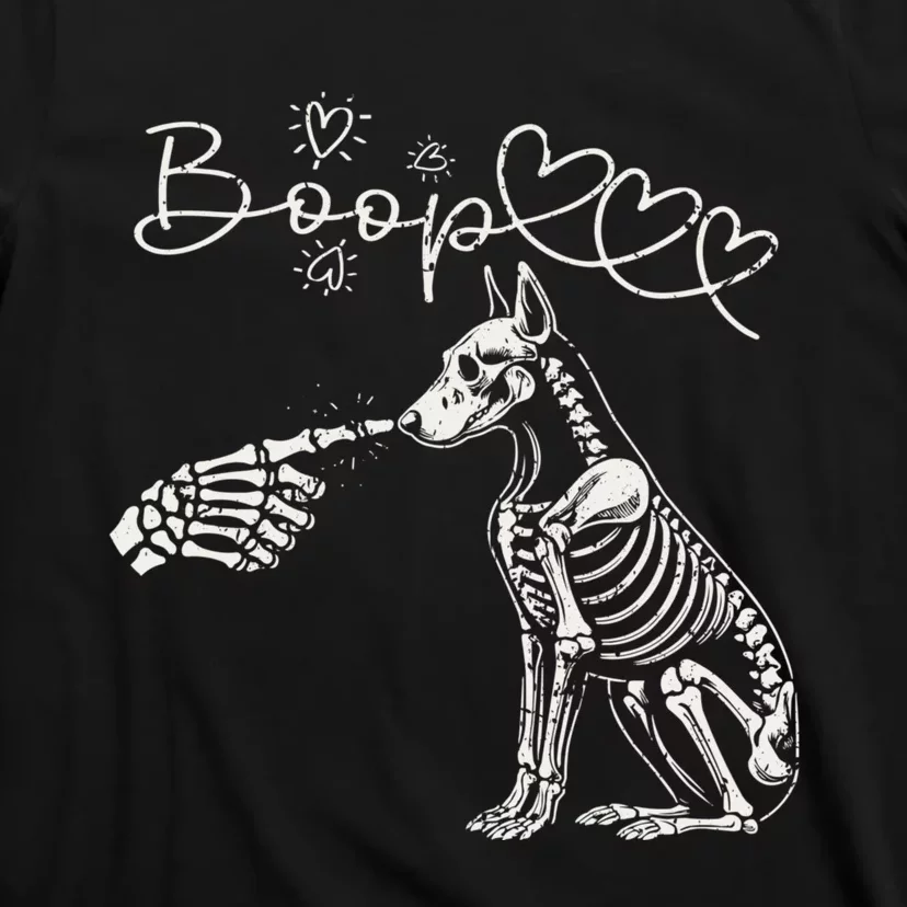 Funny Halloween Skeleton Hand Boop Doberman Pinscher Dog T-Shirt