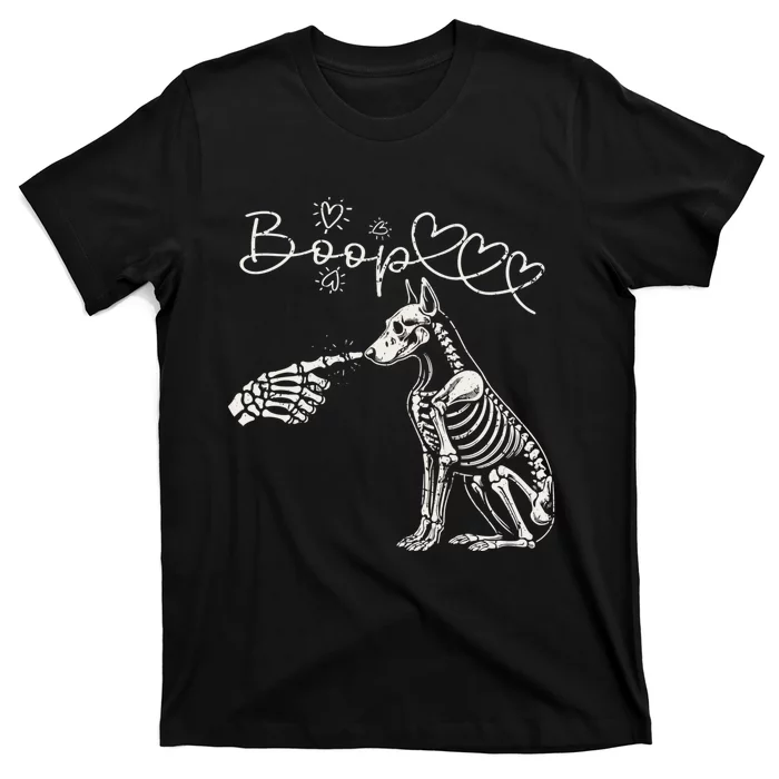 Funny Halloween Skeleton Hand Boop Doberman Pinscher Dog T-Shirt