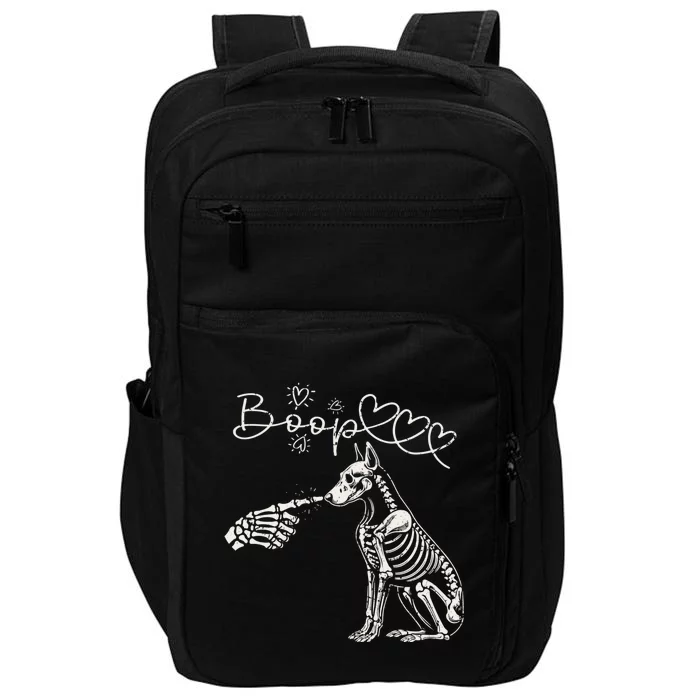 Funny Halloween Skeleton Hand Boop Doberman Pinscher Dog Impact Tech Backpack