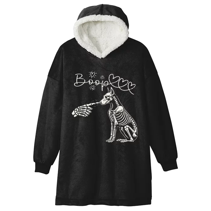 Funny Halloween Skeleton Hand Boop Doberman Pinscher Dog Hooded Wearable Blanket