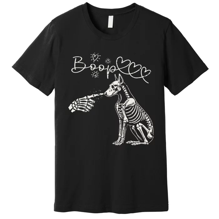 Funny Halloween Skeleton Hand Boop Doberman Pinscher Dog Premium T-Shirt