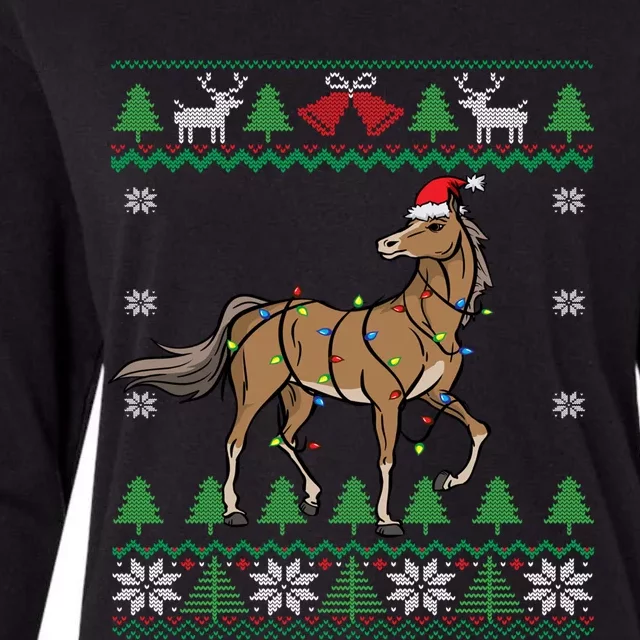 Funny Horse Santa Equestrian Horse Racing Ugly Christmas Gift Womens Cotton Relaxed Long Sleeve T-Shirt