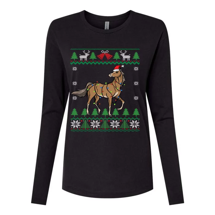 Funny Horse Santa Equestrian Horse Racing Ugly Christmas Gift Womens Cotton Relaxed Long Sleeve T-Shirt