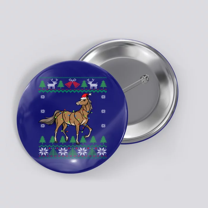 Funny Horse Santa Equestrian Horse Racing Ugly Christmas Gift Button