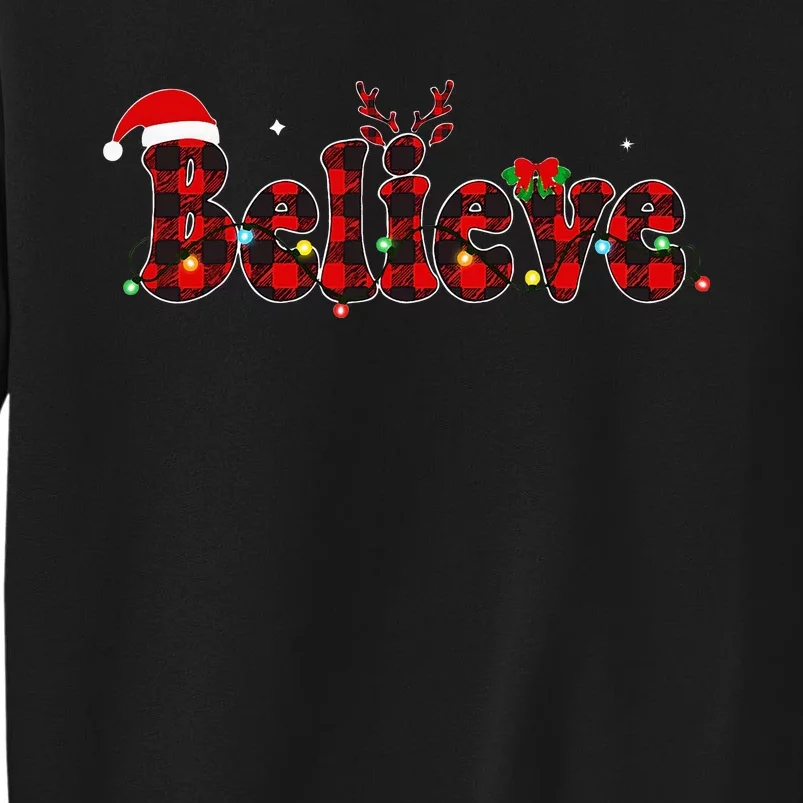 Festive Holiday Santa Hat with Red Plaid and Xmas Lights Sweatshirt