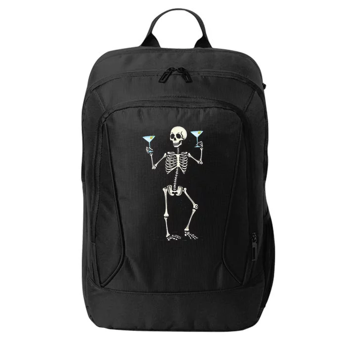 Funny Halloween Skeleton Drinking Martini Cocktail City Backpack