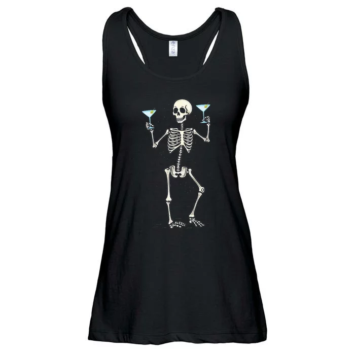 Funny Halloween Skeleton Drinking Martini Cocktail Ladies Essential Flowy Tank