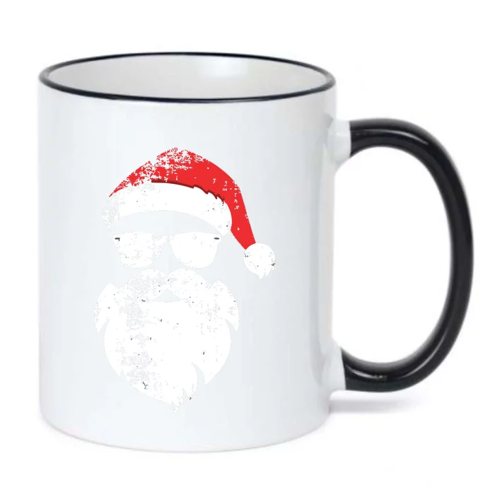 Funny Hipster Santa Face With Hat Beard Glasses Christmas Black Color Changing Mug