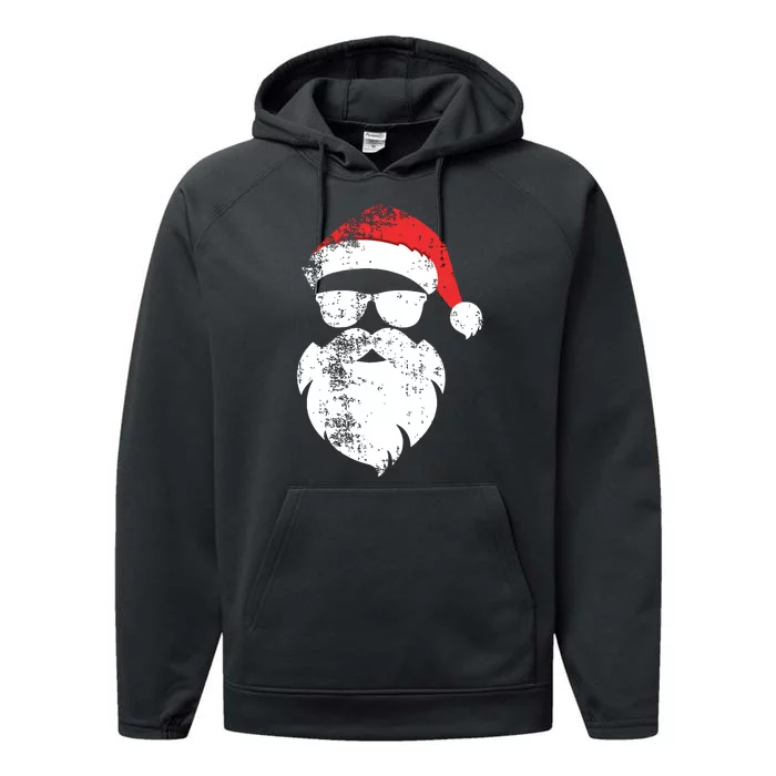 Funny Hipster Santa Face With Hat Beard Glasses Christmas Performance Fleece Hoodie