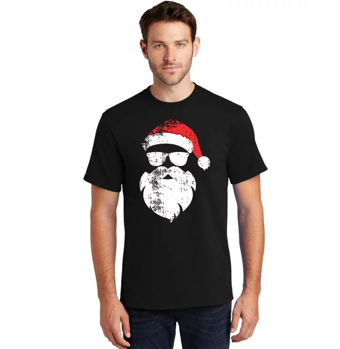 Funny Hipster Santa Face With Hat Beard Glasses Christmas Tall T-Shirt