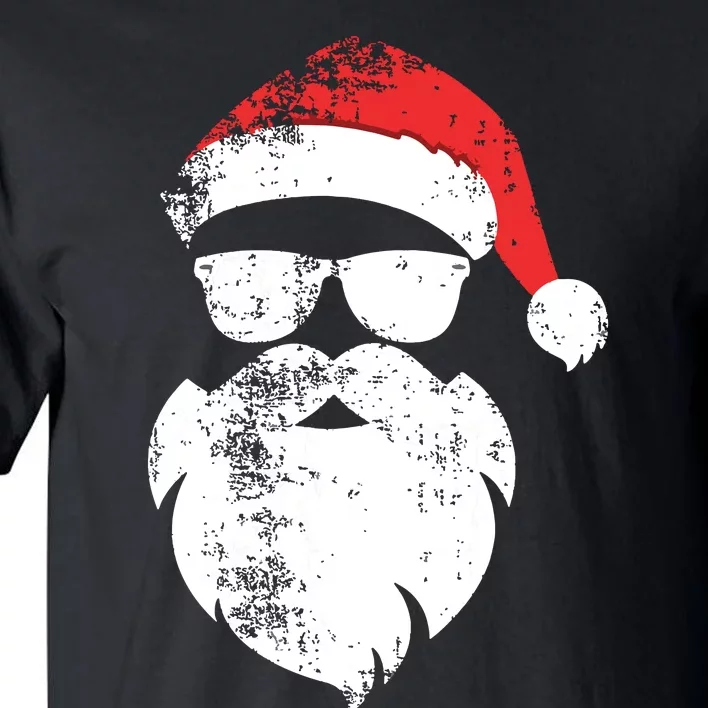 Funny Hipster Santa Face With Hat Beard Glasses Christmas Tall T-Shirt