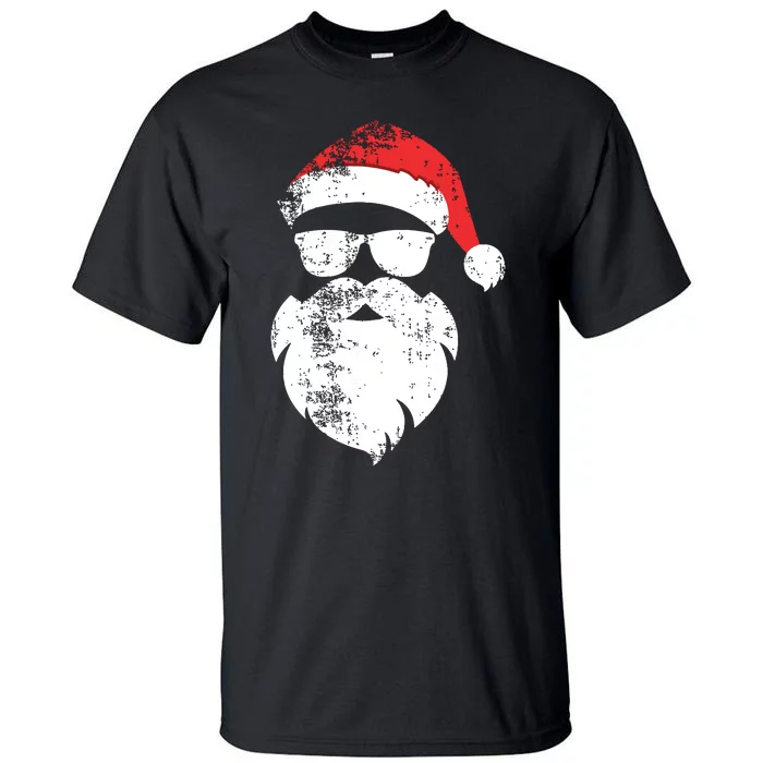 Funny Hipster Santa Face With Hat Beard Glasses Christmas Tall T-Shirt