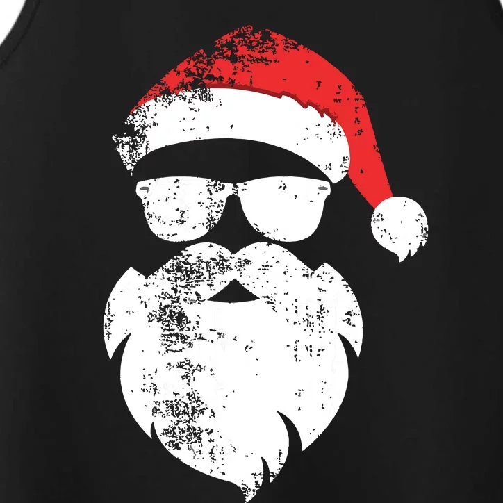 Funny Hipster Santa Face With Hat Beard Glasses Christmas Performance Tank