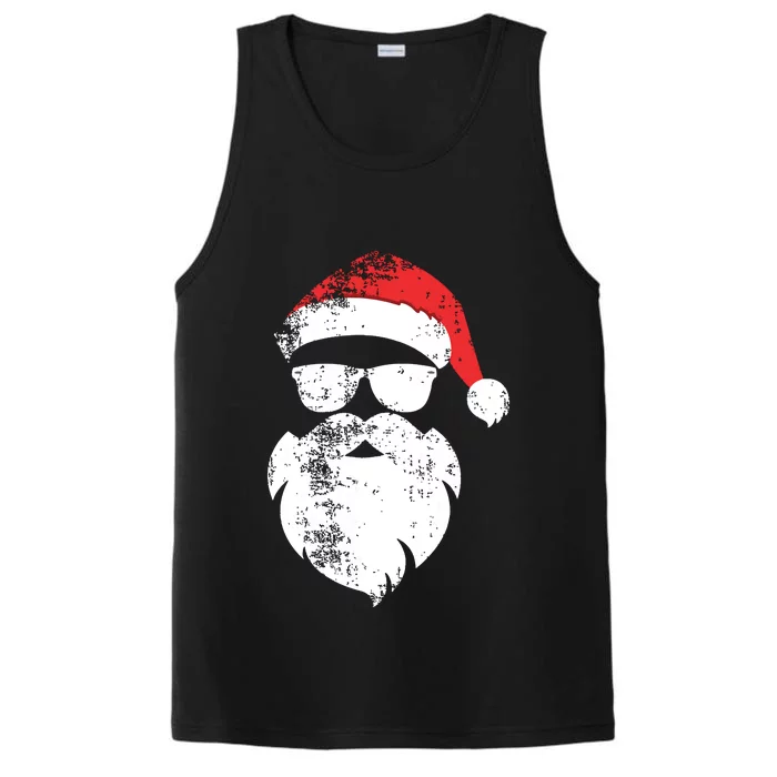 Funny Hipster Santa Face With Hat Beard Glasses Christmas Performance Tank