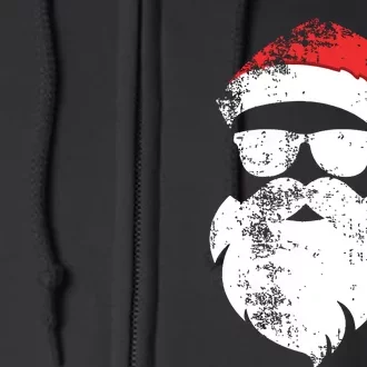 Funny Hipster Santa Face With Hat Beard Glasses Christmas Full Zip Hoodie