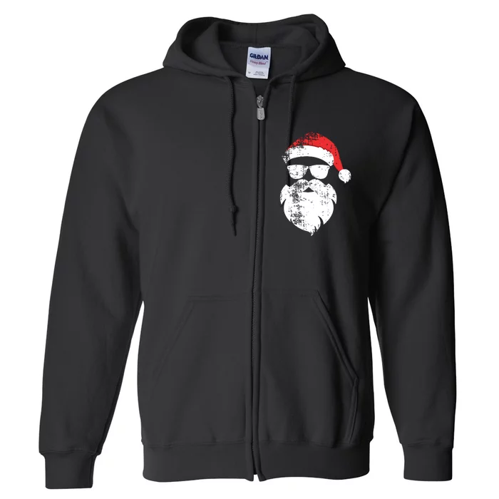 Funny Hipster Santa Face With Hat Beard Glasses Christmas Full Zip Hoodie