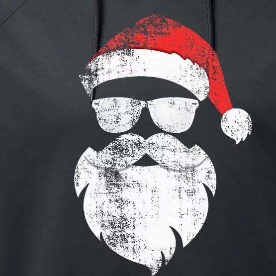 Funny Hipster Santa Face With Hat Beard & Glasses Christmas Performance Fleece Hoodie