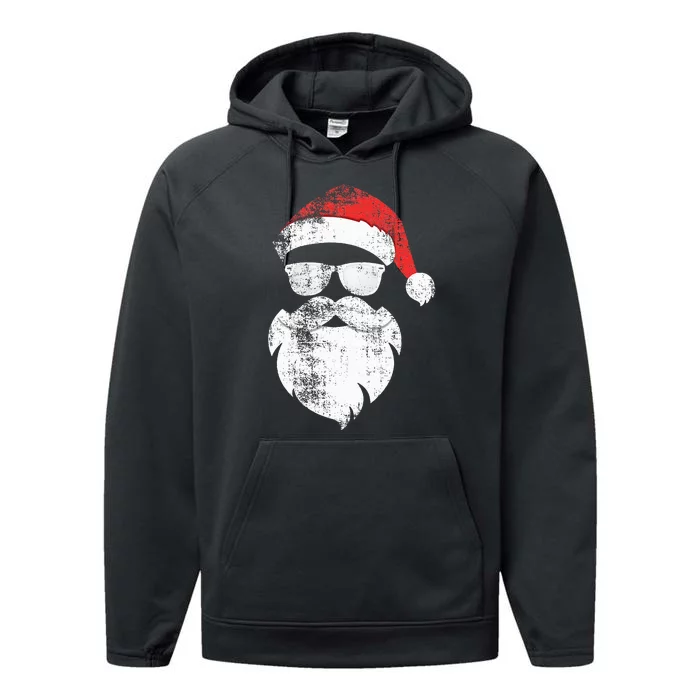 Funny Hipster Santa Face With Hat Beard & Glasses Christmas Performance Fleece Hoodie