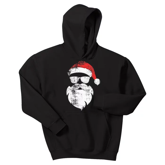 Funny Hipster Santa Face With Hat Beard & Glasses Christmas Kids Hoodie