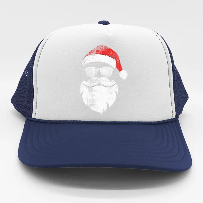 Funny Hipster Santa Face With Hat Beard & Glasses Christmas Trucker Hat