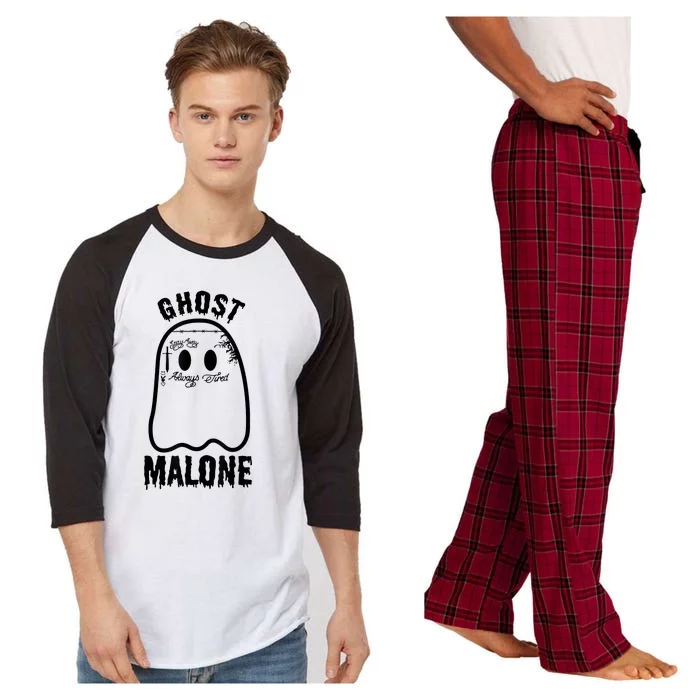 Funny Halloween Spooky Season Fall Season Cute Ghost Malone Raglan Sleeve Pajama Set