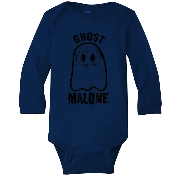 Funny Halloween Spooky Season Fall Season Cute Ghost Malone Baby Long Sleeve Bodysuit