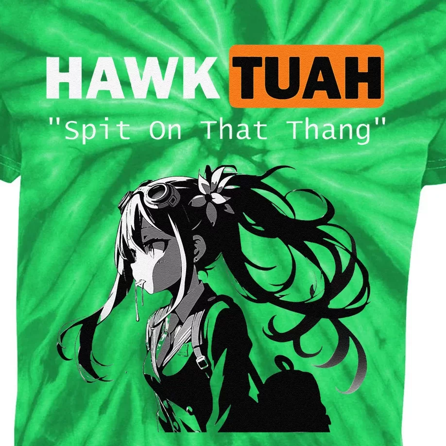 Funny Hawk Tuah Meme Anime Kids Tie-Dye T-Shirt