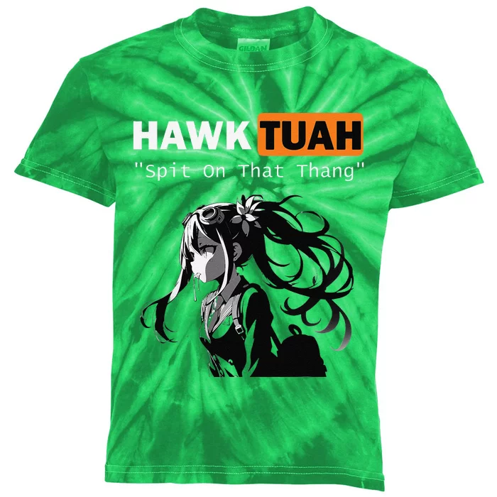 Funny Hawk Tuah Meme Anime Kids Tie-Dye T-Shirt