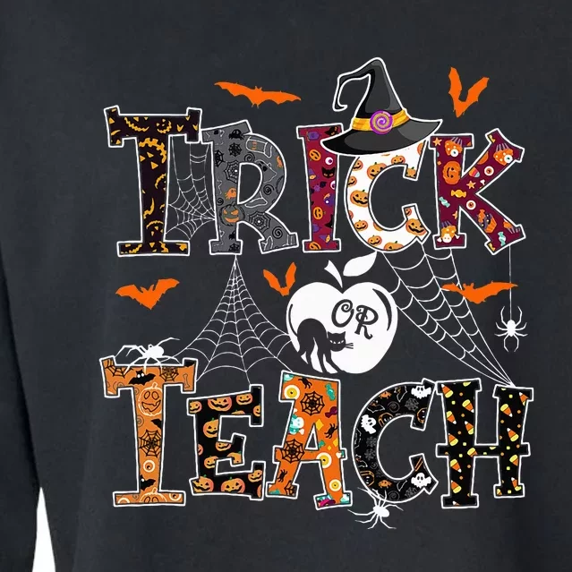 Fall Holiday Themed Thanksgiving Halloween Teacher Trick Or Cropped Pullover Crew